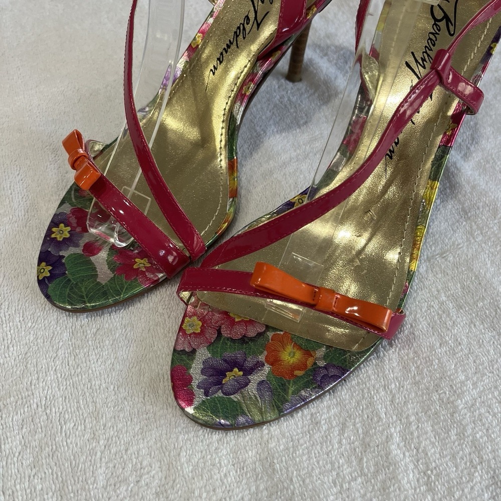 Beverly Feldman Pink Patent Leather Bow Detail Sexy Strappy Sandal 10 Classic